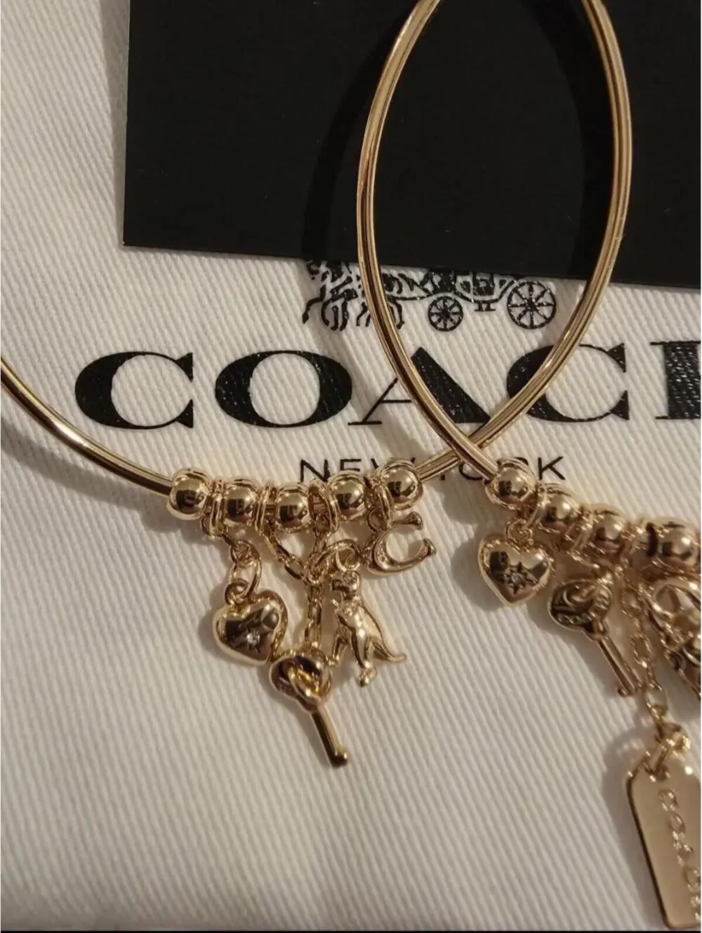 Coach Dangle Multi Charm Large Hoop Gold Tone NWT Authentic 127 MSRP - Picture 3 of 5